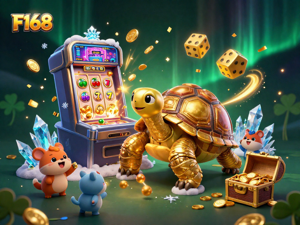 Engage with thrilling casino fun at F168 featuring a jovial tortoise pinball game and exciting jackpot elements.