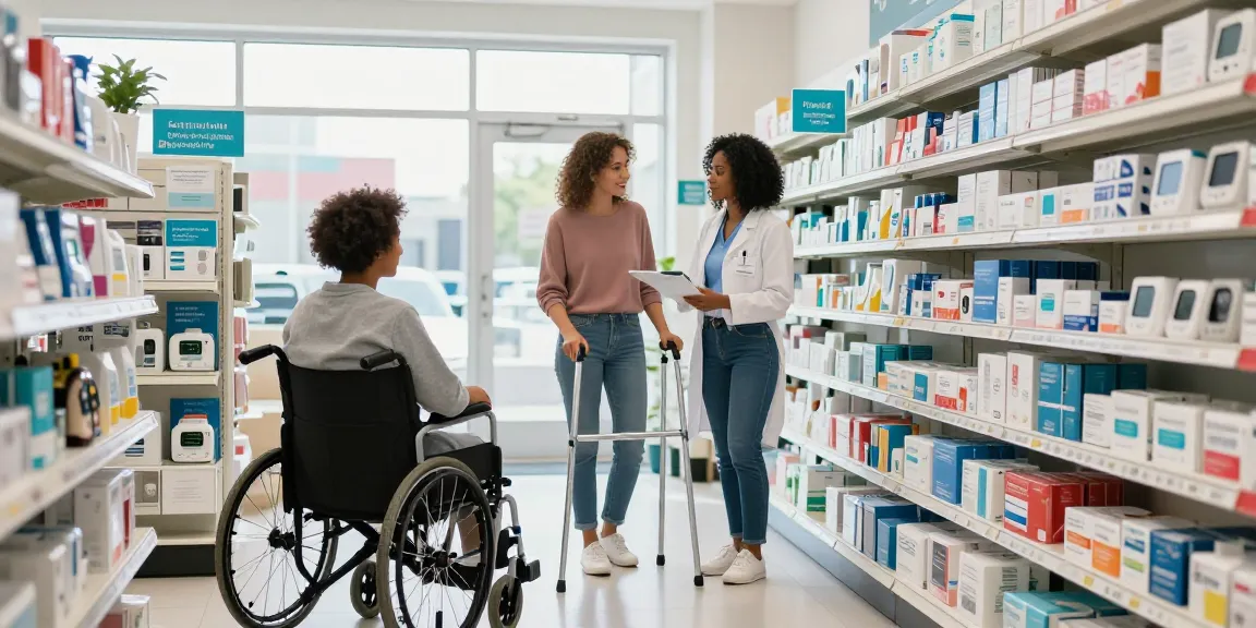 Customer at medical supply store Canada receiving help with mobility aids.