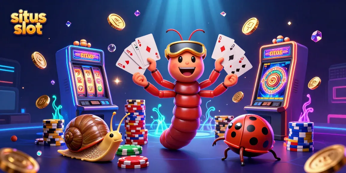 Menyediakan situs slot yang menakjubkan dengan dealer dan simbol permainan berkilau dalam ilustrasi 3D.